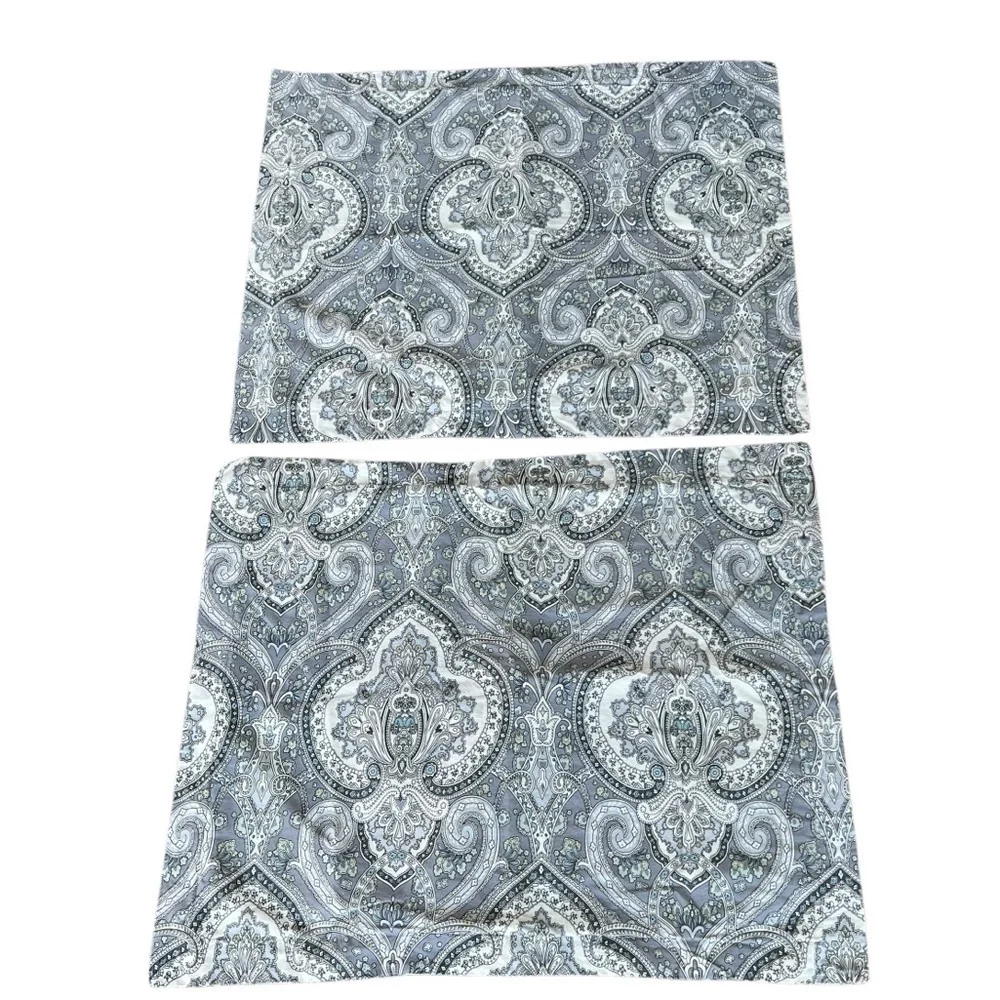 Lauren Ralph Lauren Gray/Blue Paisley Flanged Sham Set Standard Size GUC